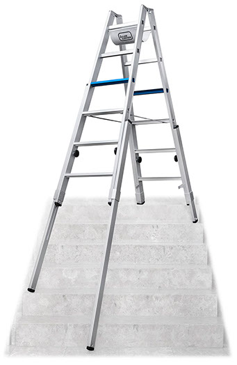 Iller Treppenhausleiter "Multilift ERGO Plus" eloxiert, 2x7 Stufen 71407-7E