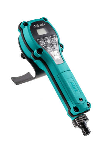 Collomix AQiX, kabelloses automatisches Wasserdosiergerät, Messbereich 0,3-99 Liter in 0,1-L-Schritten, 2-6 bar, Durchfluss: 40 l/min bei 6 bar, im Koffer
