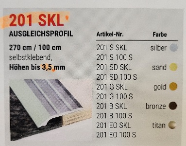 [KUE201SSK100SB] Kügele Ausgleichsprofil 30mm  silber 1,00m selbstklebend Übergangsschiene m. Nase 30/3,5mm 201 S 100 S