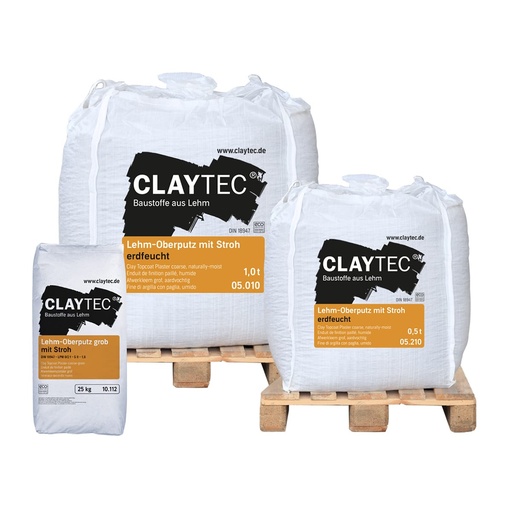 CLAYTEC Lehm-Oberputz mit Stroh ERDFEUCHT - 1000 kg BigBag