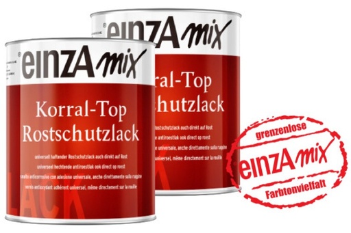 einzAmix Korral TOP PG1 seidenmatt  3 l kompakter, dickschichtiger Rostschutzlack, 1-Topf-System, für Metall, Zink, verzinkten Stahl, NE-Metall, Kunststoff